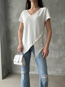 Topshow Cream V-Neck Chain Wholesale Blouse #4