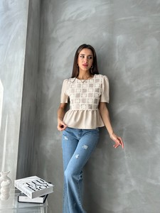 Topshow Stone Lace Detailed Wholesale Blouse #3