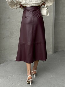 Topshow Burgundy Leather Belted Wholesale Skirt #5