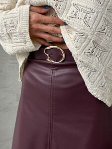 Topshow Burgundy Leather Belted Wholesale Skirt #4