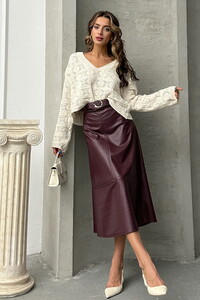 Topshow Burgundy Leather Belted Wholesale Skirt #1