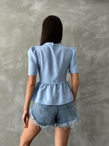 Topshow Blue Blue Lace Detailed Wholesale Blouse #5