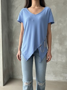 Topshow Blue V-Neck Chain Wholesale Blouse #4