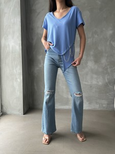 Topshow Blue V-Neck Chain Wholesale Blouse #2