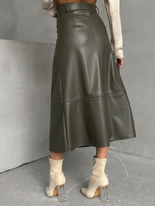 Topshow Khaki Leather Belted Wholesale Skirt #4