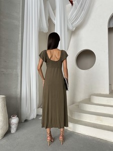 Topshow Khaki Plain Viscose Dress #5