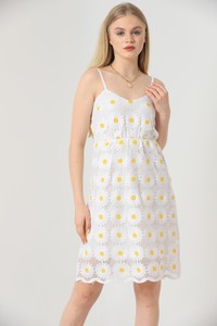 Topshow Cream Daisy Patterned Wholesale Dress #1