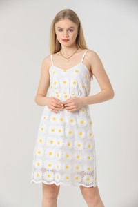 Topshow Cream Daisy Patterned Wholesale Dress #3