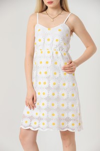 Topshow Cream Daisy Patterned Wholesale Dress #4