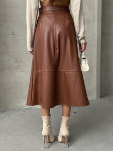 Topshow Tan Leather Belted Wholesale Skirt #5