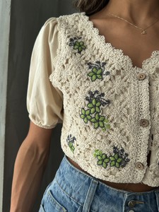 Topshow Stone Blue Embroidered Crochet Wholesale Blouse #4