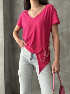 Topshow Fuchsia V-Neck Chain Wholesale Blouse #4