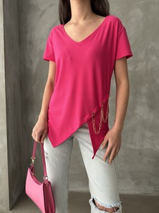 Topshow Fuchsia V-Neck Chain Wholesale Blouse #2