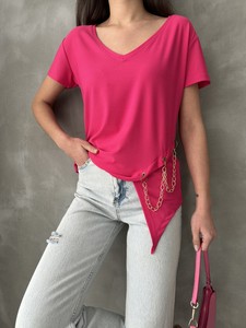 Topshow Fuchsia V-Neck Chain Wholesale Blouse #3