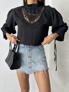 Topshow Black Lace Detailed Blouse #4