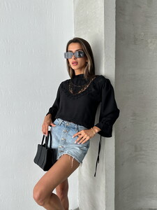 Topshow Black Lace Detailed Blouse #2