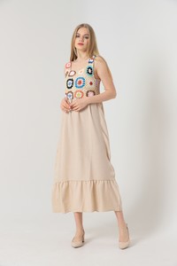 Topshow Beige Linen Strap Linen Wholesale Dress #3