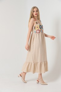 Topshow Beige Linen Strap Linen Wholesale Dress #1