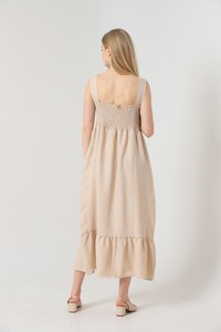 Topshow Beige Linen Strap Linen Wholesale Dress #5