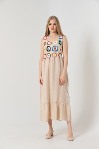 Topshow Beige Linen Strap Linen Wholesale Dress #2