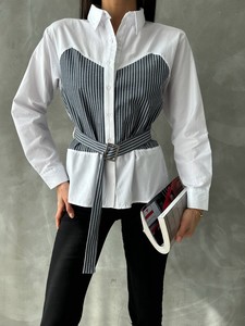 Topshow White Black Belt Detailed Wholesale Shirt #4