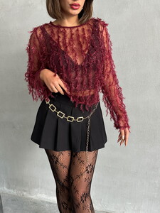 Topshow Burgundy Hair Knitted Wholesale Blouse #4