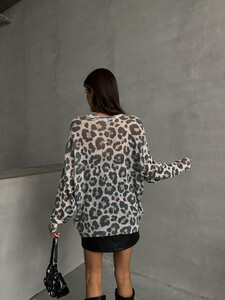 Topshow Beige Leopard Printed Knitwear Wholesale Sweater #5