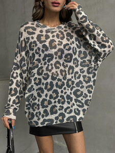 Topshow Beige Leopard Printed Knitwear Wholesale Sweater #4