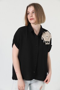 Black shoulder flower lace shirt #3