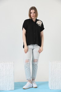 Black shoulder flower lace shirt #5