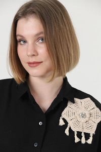 Black shoulder flower lace shirt #4