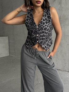 Topshow Gray Leopard Leopard Printed Cashmere Wholesale Vest #4