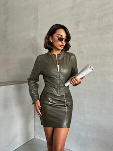 Topshow Khaki Leather Wholesale Coat #2