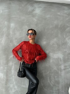 Topshow Red Sequin Sequin Blouse #3