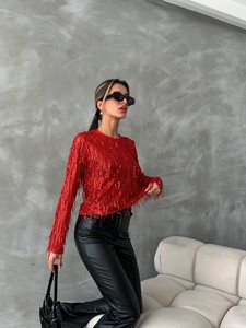 Topshow Red Sequin Sequin Blouse #5