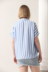 Topshow Blue Thick Line Striped Wholesale Shirt with Pockets #5