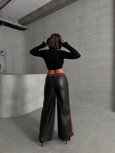 Topshow Black Burgundy Leather Wholesale Pants #5