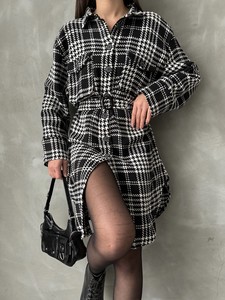 Topshow Black Plaid Houndstooth Plaid Wholesale Dress #4