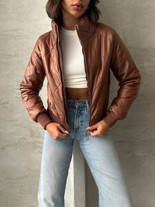 Topshow Tan Zippered Leather Wholesale Coat #3