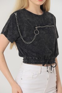 Topshow Anthracite Chest Zippered Chain Wholesale Blouse #5