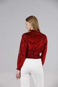 Topshow Red Collar Sequined Wholesale Blouse #5