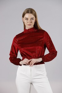 Topshow Red Collar Sequined Wholesale Blouse #2