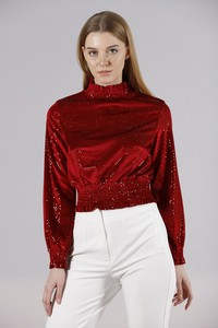 Topshow Red Collar Sequined Wholesale Blouse #4