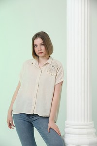 Stone Shoulder Flower Lace Shirt #3