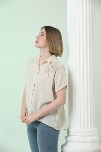 Stone Shoulder Flower Lace Shirt #2