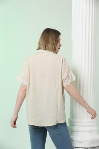 Stone Shoulder Flower Lace Shirt #5