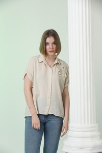 Stone Shoulder Flower Lace Shirt #4