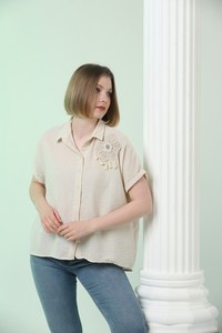 Stone Shoulder Flower Lace Shirt #1