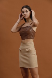 Topshow Beige Stamp Mini Skirt #2