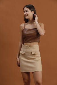 Topshow Beige Stamp Mini Skirt #3